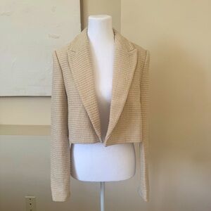 ZARA / Cropped Tweed Blazer Cream/ Light Biege L